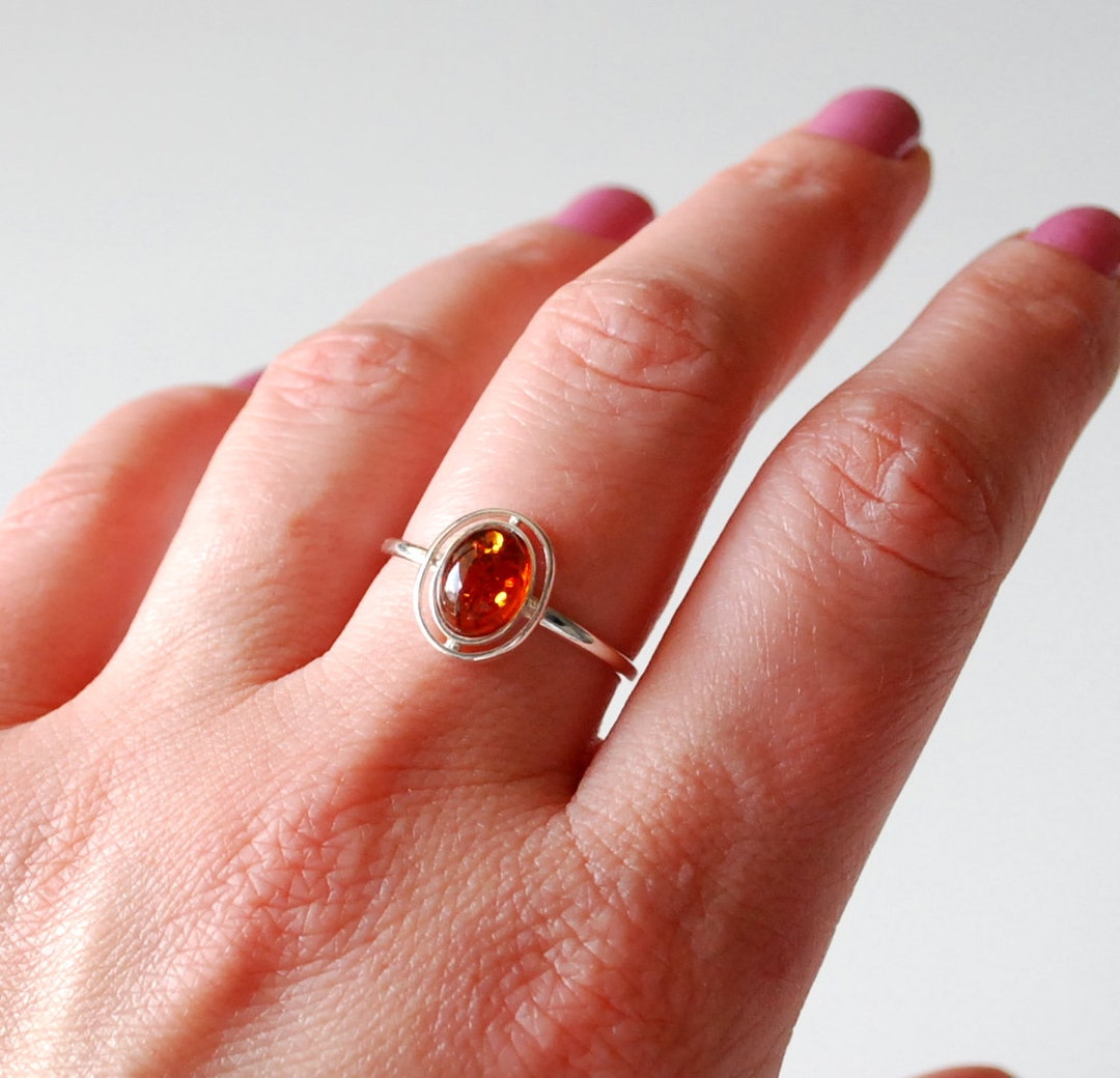 Dainty Baltic Amber Ring, Delicate Amber Ring, Amber and Sterling ...