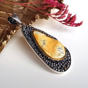 Stunning Baltic amber pendant, Pendant with unique amber, Butterscotch amber, silver and gold-plated silver pendant, Amber Jewelry for her