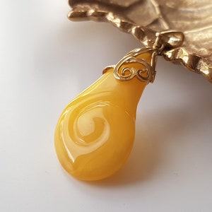 Carved amber pendant, Natural Baltic amber pendant, Butterscotch amber pendant, Amber and gold-plated silver pendant, Amber jewellery