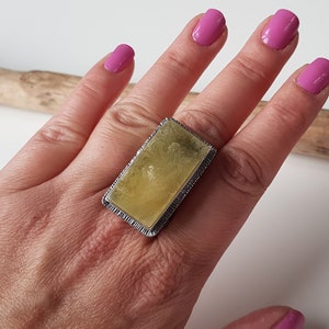 Rectangular, large Baltic amber ring, Exquisite amber ring, Huge amber and silver ring, Milky amber ring, Statement ring, Amber jewellery