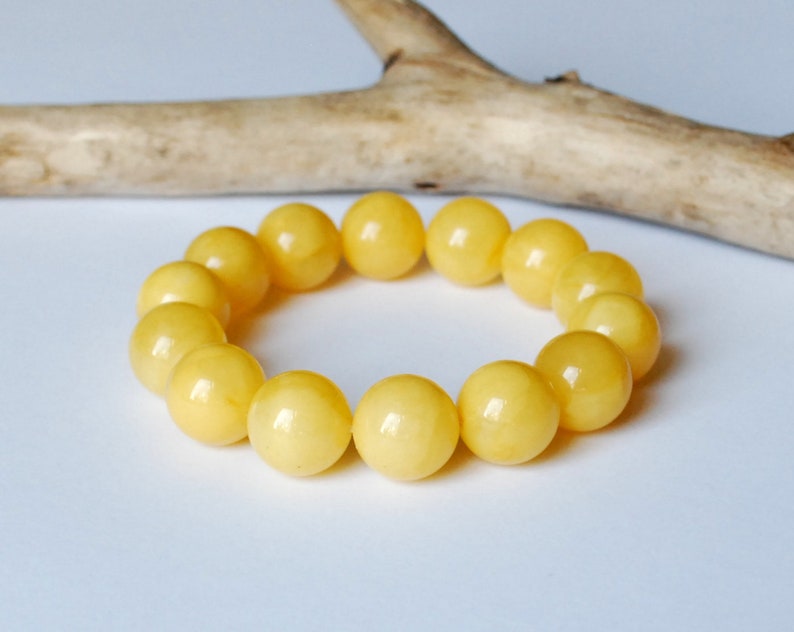 Egg Yolk Amber Beads Unisex Amber Jewelry Amber Beaded Bracelet Organic Bracelet 15,5 mm Yellow Baltic Amber Beaded Bracelet Amber Gift