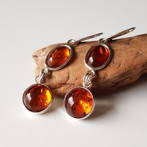 Long, Cognac Baltic Amber Dangle Earrings, Natural Amber Earrings, Amber Modern Earrings, Amber And Sterling Silver Earrings, Amber Jewelry