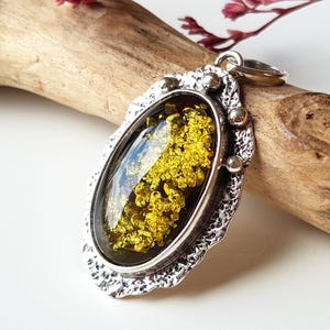 Shiny green Baltic amber and sterling silver pendant Green amber pendant, Amber gift for her Organic amber jewelry, 925 silver pendant