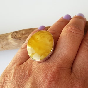 Honey Baltic amber ring, Simple amber ring, Butterscotch amber and silver ring, Baltic amber jewelry, Ring with orange amber, Amber gift