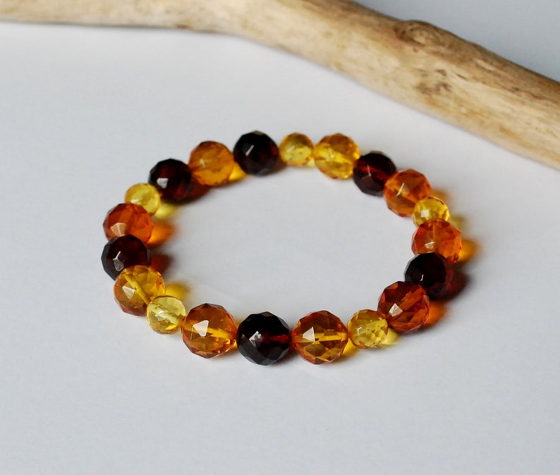 Faceted amber beads Natural amber beaded bracelet Multicolor faceted Baltic amber bracelet Amber bangle Amber jewelry Amber bracelet