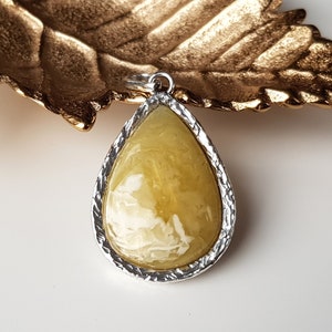 Natural, White-Yellow Baltic Amber Pendant, Amber Drop Pendant, Royal White Amber, Amber And Sterling Silver Pendant, Baltic Amber Jewelry