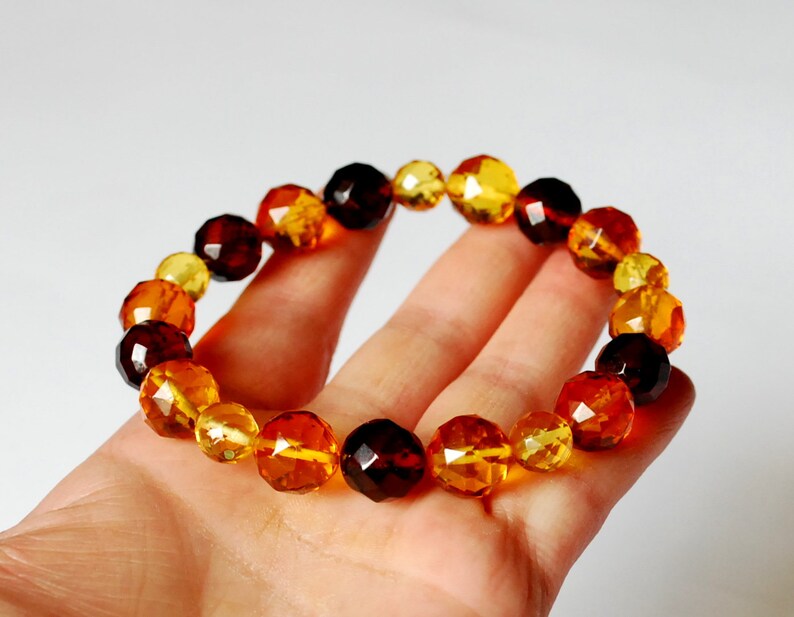Faceted amber beads Natural amber beaded bracelet Multicolor faceted Baltic amber bracelet Amber bangle Amber jewelry Amber bracelet