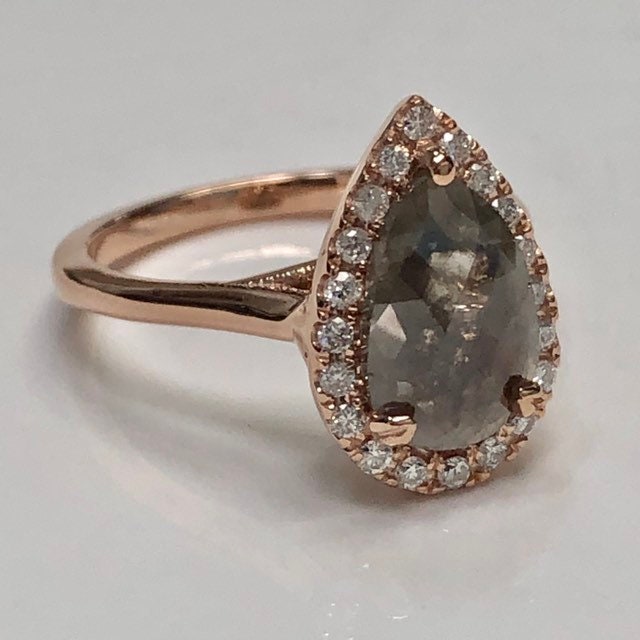 Salt and pepper diamond 14k rose gold modern engagement ring Etsy