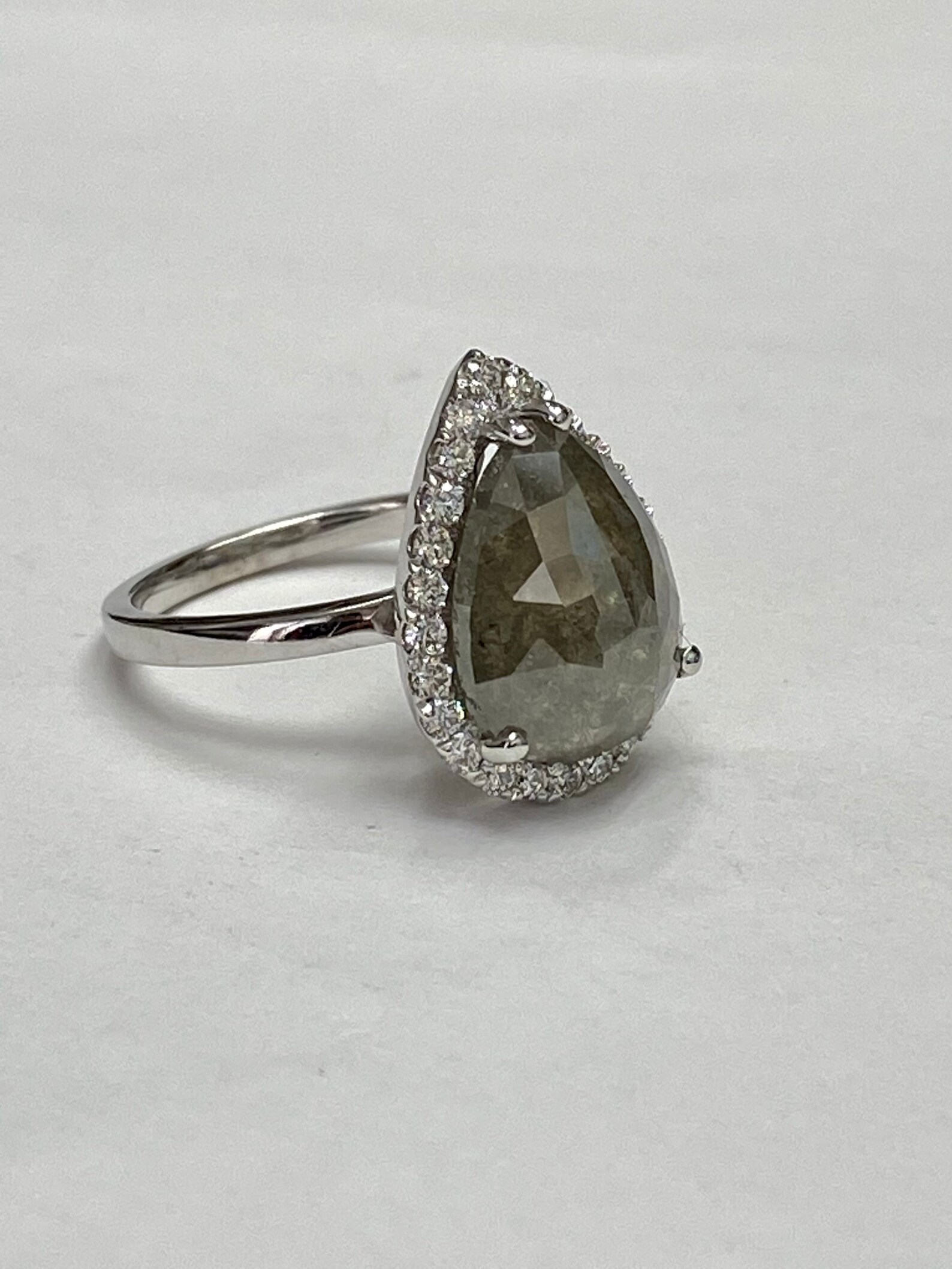 Salt and pepper diamond 14k white gold modern engagement ring Etsy