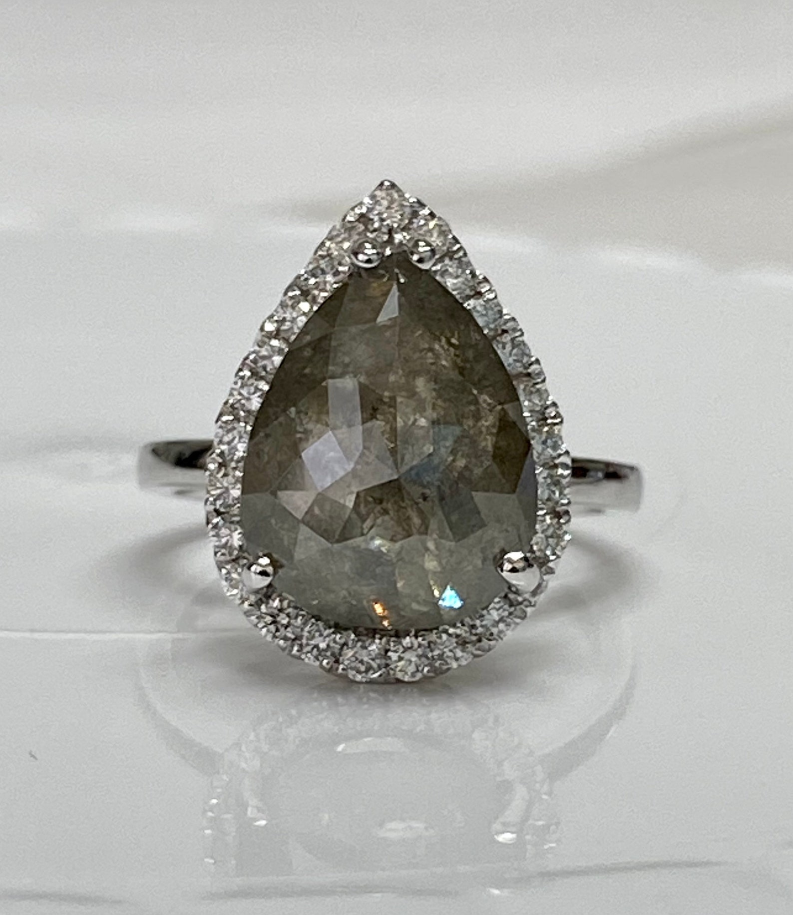 Salt and pepper diamond 14k white gold modern engagement ring Etsy