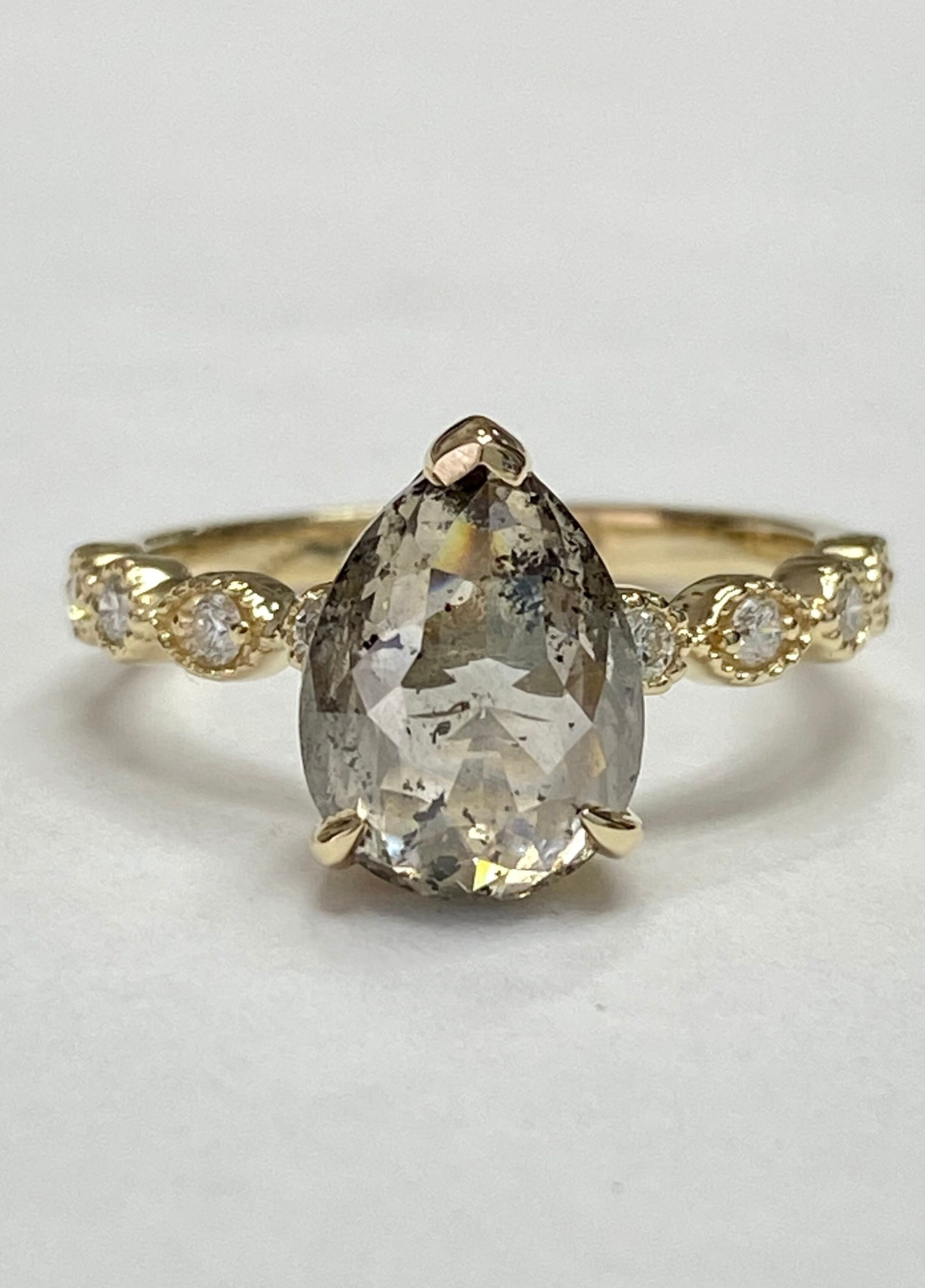 Salt and pepper diamond ring 1.80 carat pear shape natural Etsy
