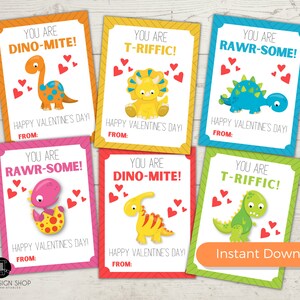 Kids Valentine Cards INSTANT DOWNLOAD Dinosaur Valentine, DIY Printable ...