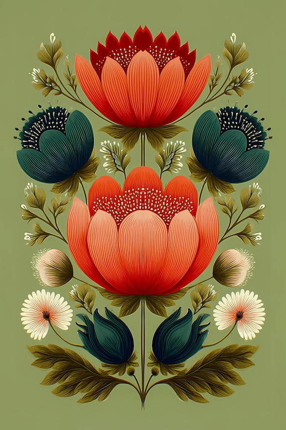 21 Scandinavian Nordic Floral Patterns Folk Art Backgrounds