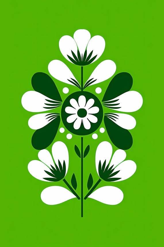 11 Scandinavian Nordic Floral Patterns Green Background
