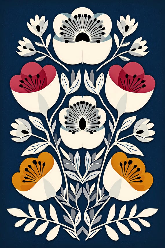 21 Scandinavian Nordic Floral Patterns Blue Background