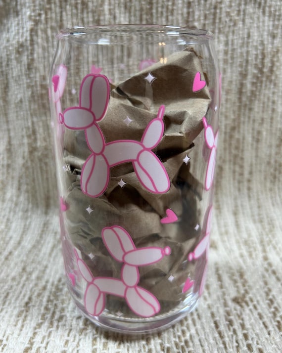 Cute Pink Balloon Dogs 16oz Glass Tumbler