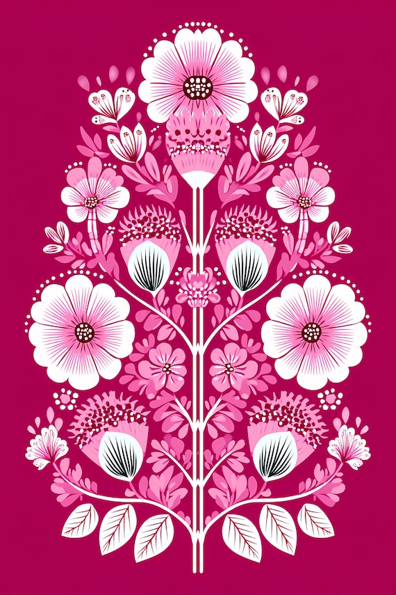 14 Scandinavian Nordic Floral Patterns Pink Background