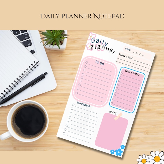 Daily Planner Notepad, Journal, 40 tear off sheets, Minimalist Design