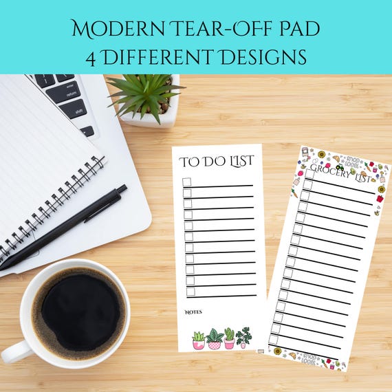 Modern Tear-Off Notepad, To Do List, Grocery List or Notes  4x9in