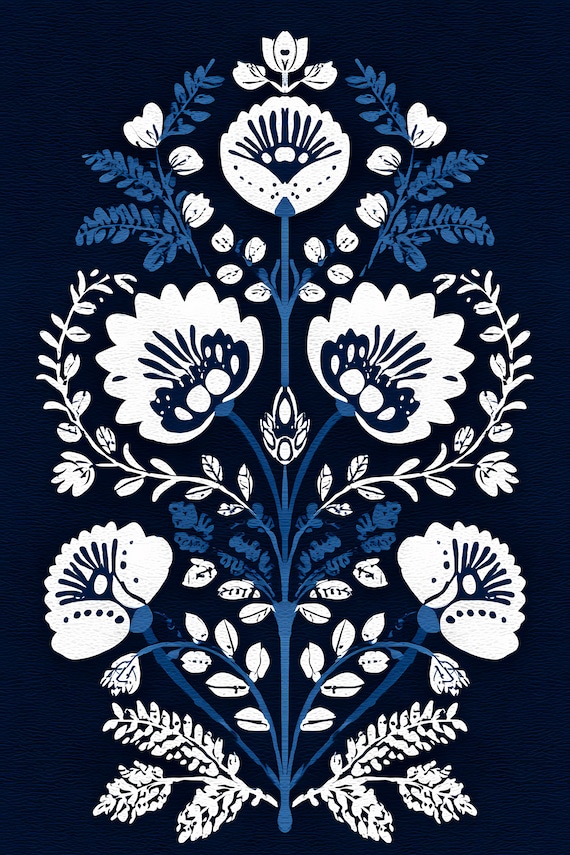 12 Scandinavian Nordic Floral Patterns Traditional Blue Background