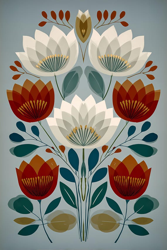 24 Scandinavian Nordic Floral Patterns various Backgrounds Set 4