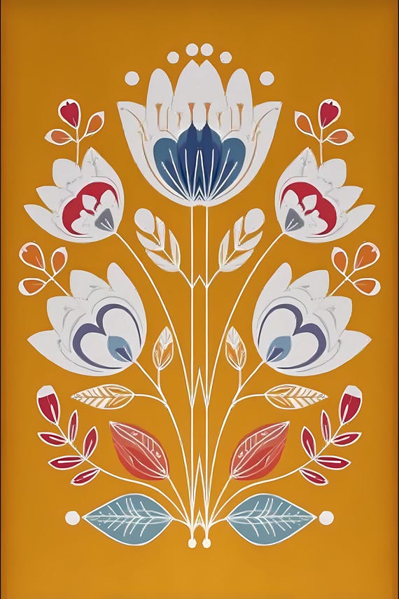 9 Scandinavian Nordic Floral Patterns Light Orange Background