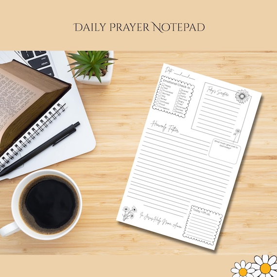 Daily Prayer Notepad, 5.5x8in, Journal, 40 tear off sheet, Minimalist Design