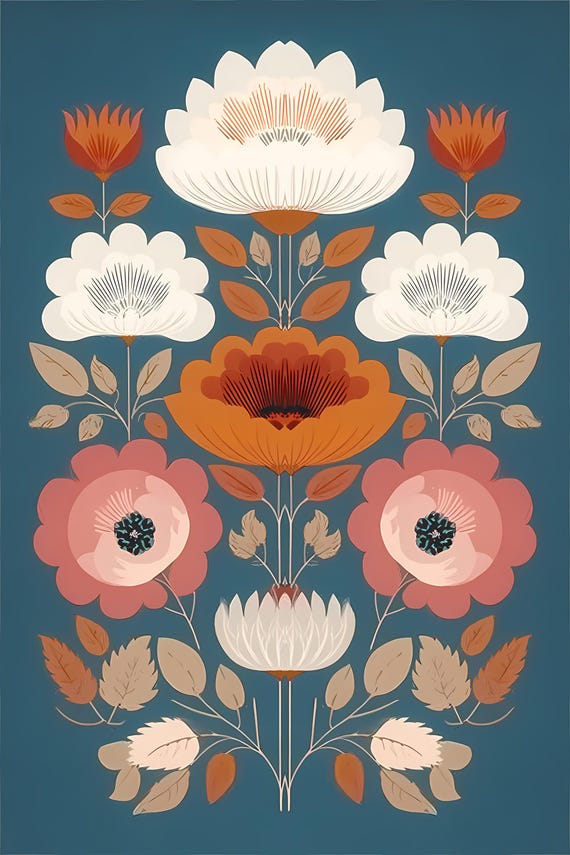 7 Scandinavian Nordic Floral Patterns Green Background