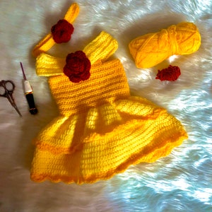 Hand crocheted newborn princess dress // Belle // Beauty and the Beast