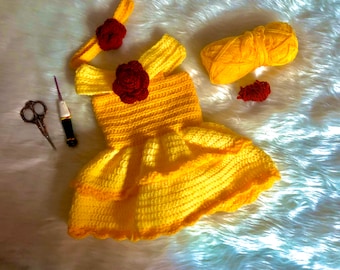 Hand crocheted newborn princess dress // Belle // Beauty and the Beast