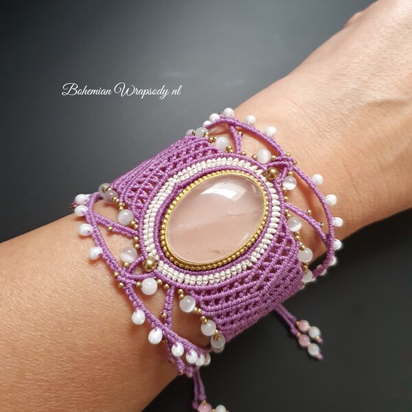 Macrame bracelet rose quartz bracelet handmade jewelry