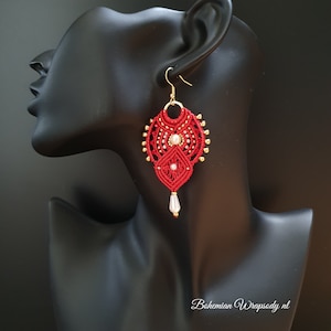 Macrame earrings handmade earrings earrings red mother of pearl