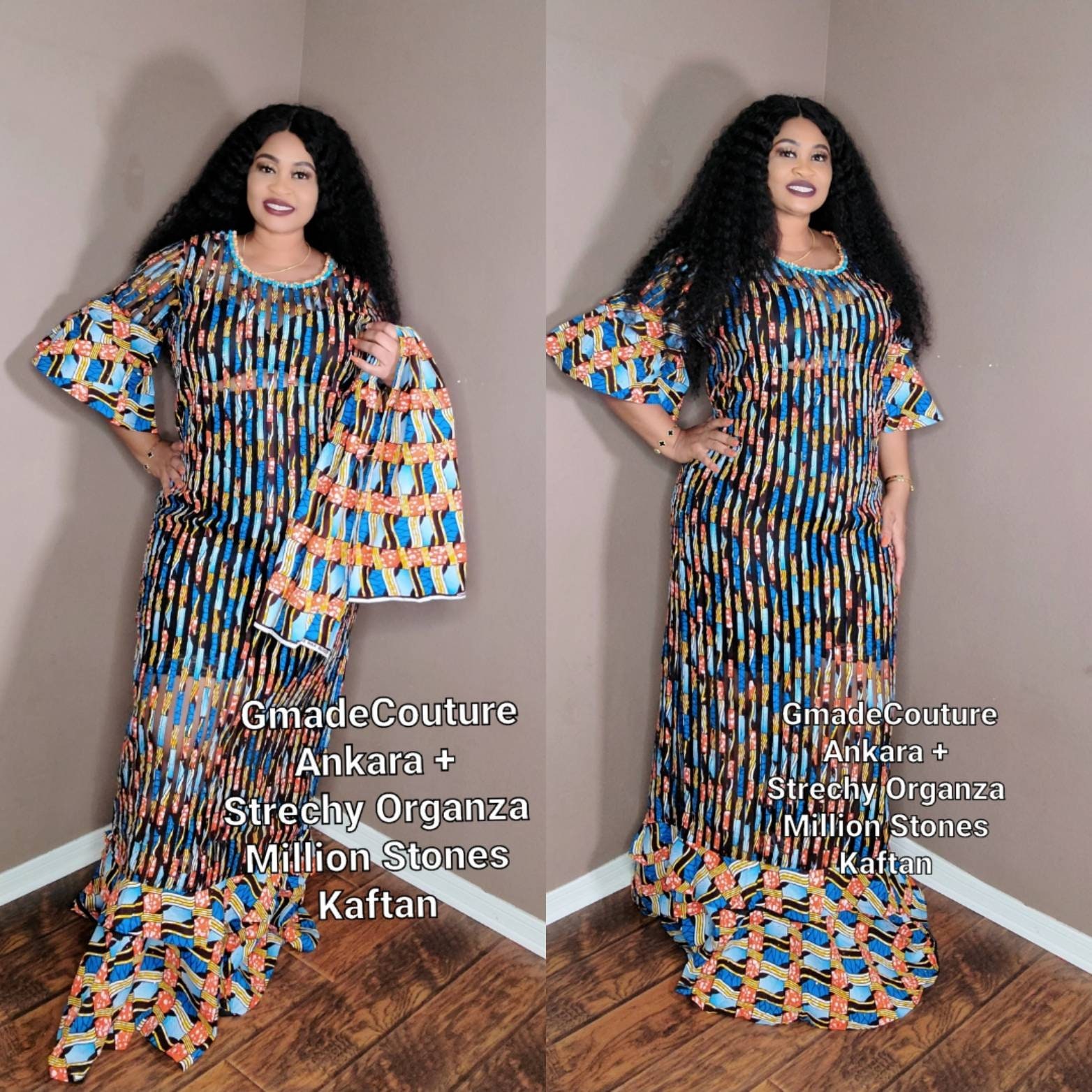 Ankara Stretchy Organza Million Stones Kaftan Exclusive GLITTERS