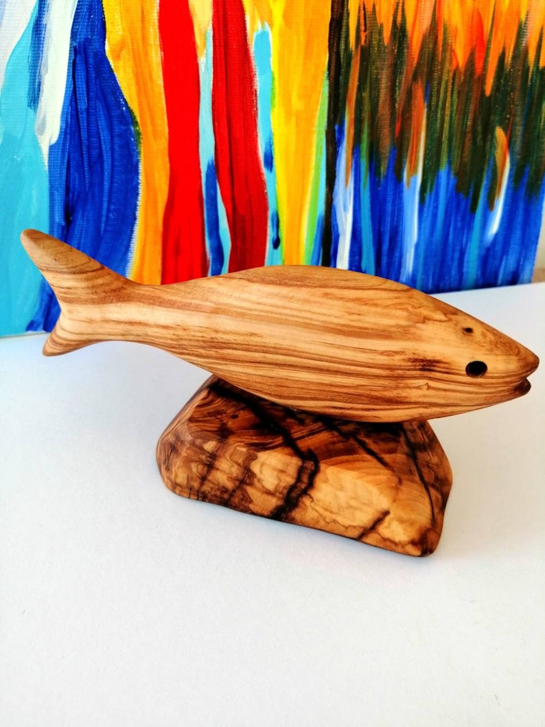 Wooden Fish Statue Fish Figurine Sea Life Hand Carved Etsy