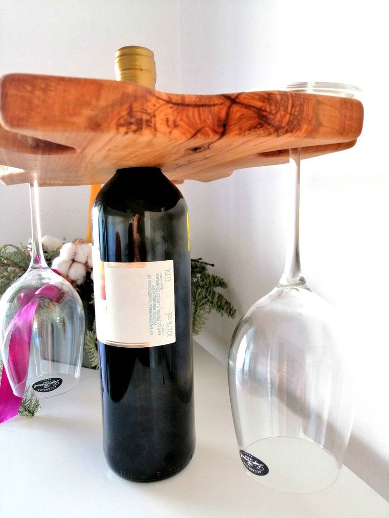 Olive Wood Wine Holder for 4 Glasses Christmas Gift Wine Etsy