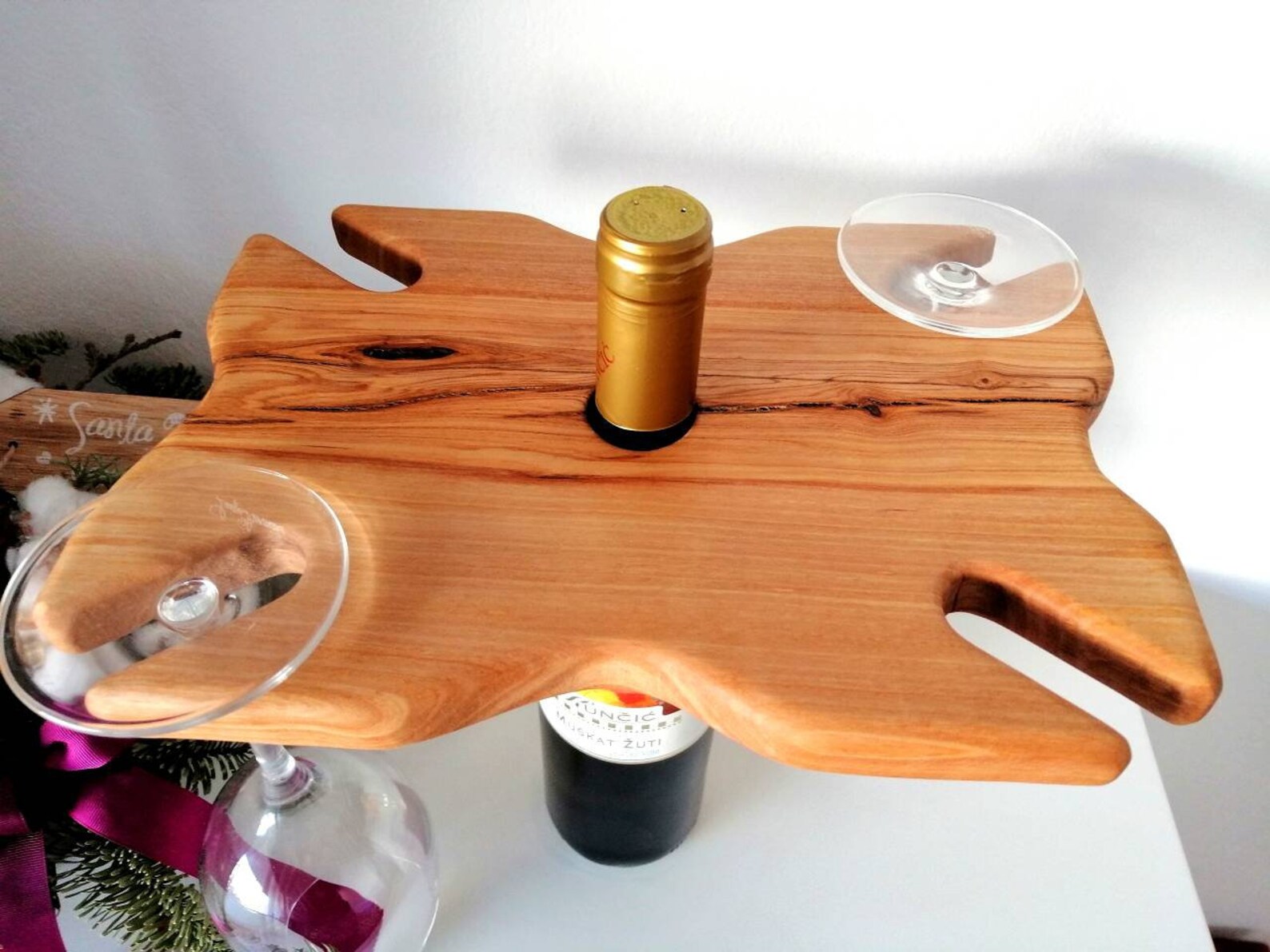 Olive Wood Wine Holder for 4 Glasses Christmas Gift Wine Etsy