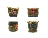 MZ Gardens Decorative Unglazed Ceramic Succulent Flower Pots Planter Container 4 in 1 Set with free drainage screen