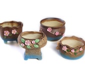 MZ Gardens Decorative Unglazed Ceramic Succulent Flower Pots Planter Container 4 in 1 Set with Free Drainage Screen