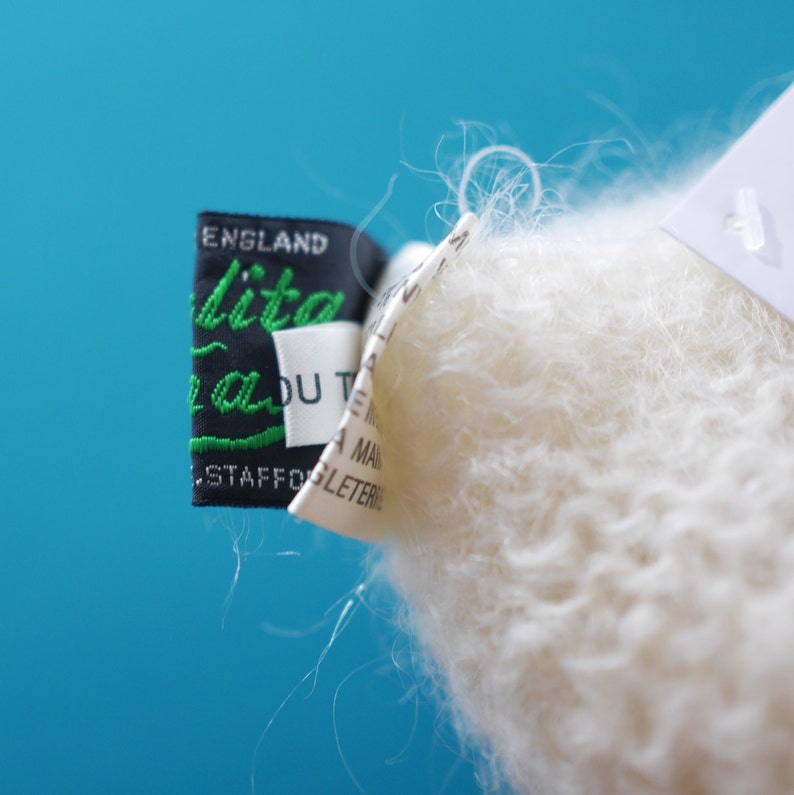Made in England Marabou Trim Feather Detail Vintage 1970s CreamWhite MohairWool Hat by Lolita Sena Christmas Beanie Wooly Hat
