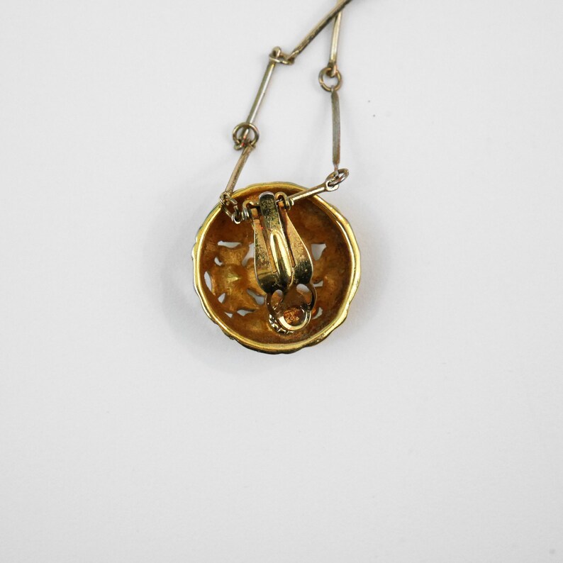 Necklace Pendant Shoe Clips Vintage Round Gold Clip On Earrings Blue and Pink Gem Stones Floral Design