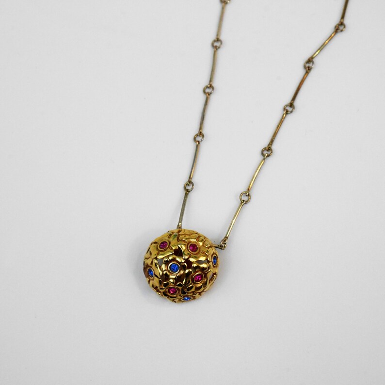Necklace Pendant Shoe Clips Vintage Round Gold Clip On Earrings Blue and Pink Gem Stones Floral Design