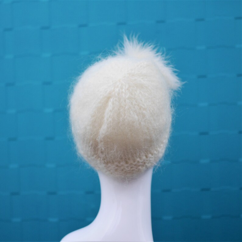 Made in England Marabou Trim Feather Detail Vintage 1970s CreamWhite MohairWool Hat by Lolita Sena Christmas Beanie Wooly Hat