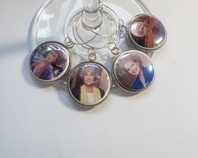 These are a set of 4 Golden Girls wine charms