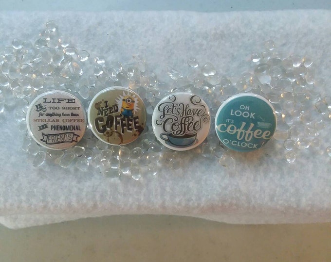 coffee lovers caffeine coffee o'clock gifts. Set of 4. 1in round magnet