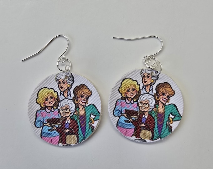 Golden Girls dangle faux leather earrings.