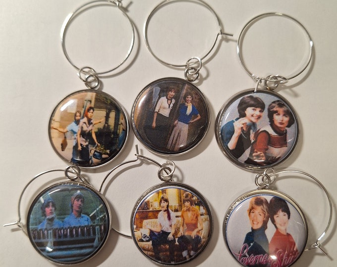 Laverne and Shirley Wine Glass Charms, set of 6.