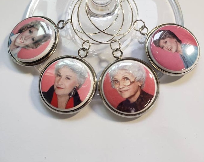 These are a set of 4 Golden Girls wine charms