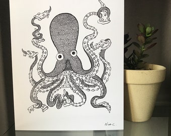 Octopus Eating Pizza - Foodie Gift - Animal Lovers - Sea Creature - Digital Print