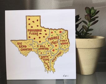 Pizza, Texas, Original Art - Foodie Gift - Digital Print