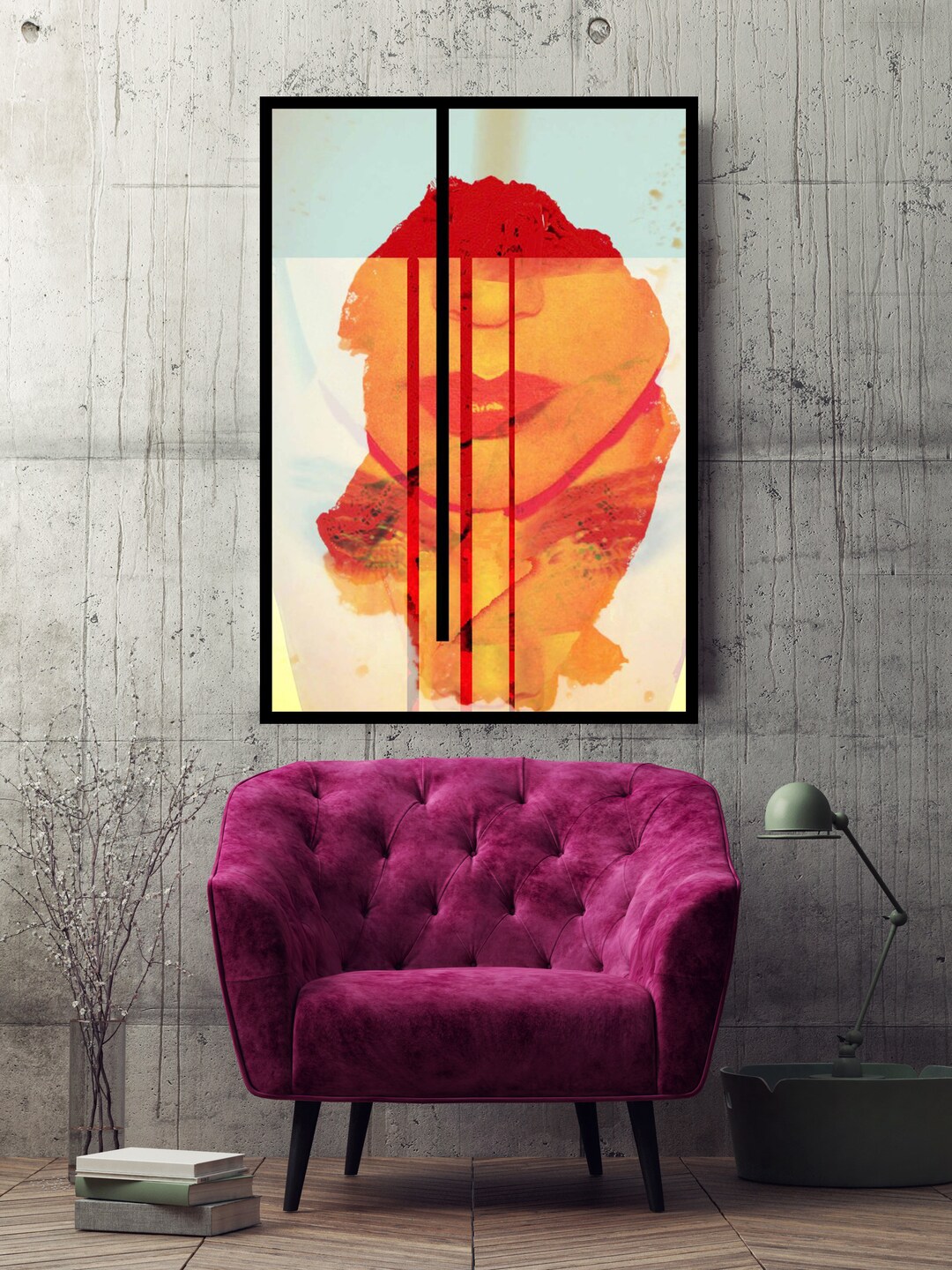 Stunning Limited Edition Art Print, Woman Face, Red Yellow Wall Art